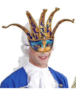 Blue and Gold Jester Eye Mask
