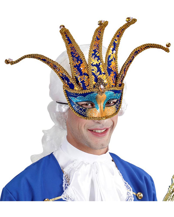 Blue and Gold Jester Eye Mask