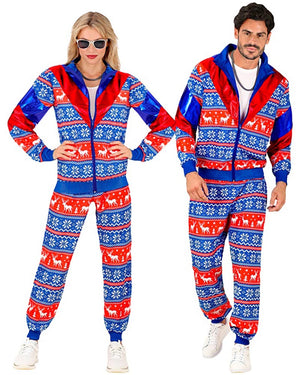 Blue and Red Merry Christmas Adult Tracksuit