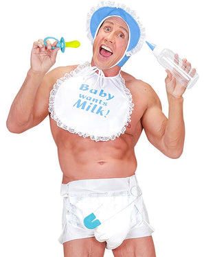 Blue Baby Diaper Pin and Pacifier Adult Set