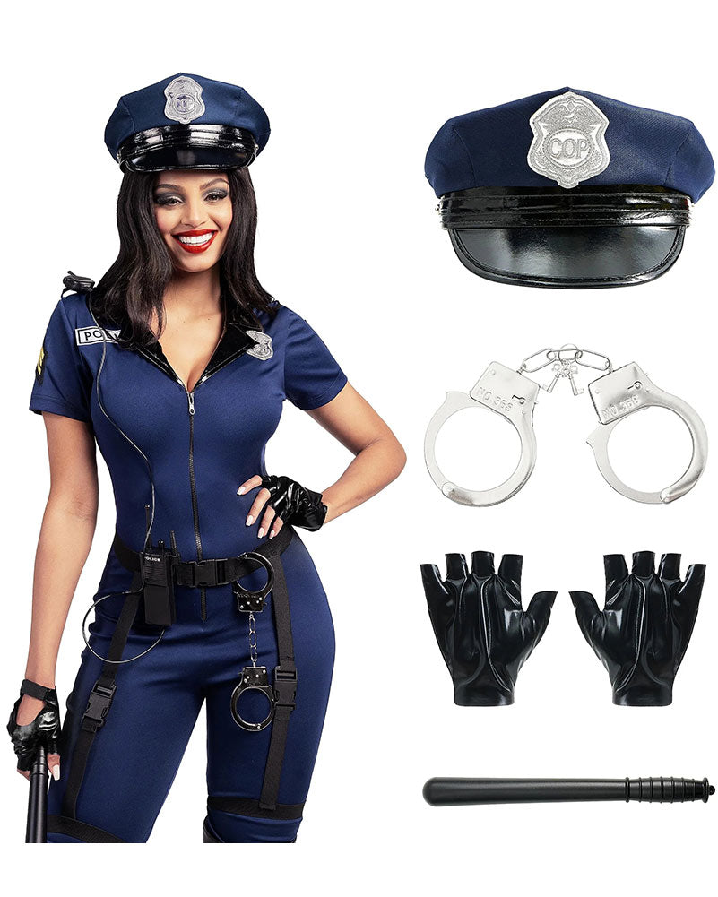 Blue Police Jumpsuit Womens Costume