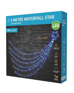 Christmas Blue White LED Waterfall Star 200 Piece 3m