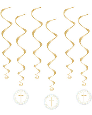 Botanical Celebration Blue Spiral Swirls Hanging Decorations Pack of 6