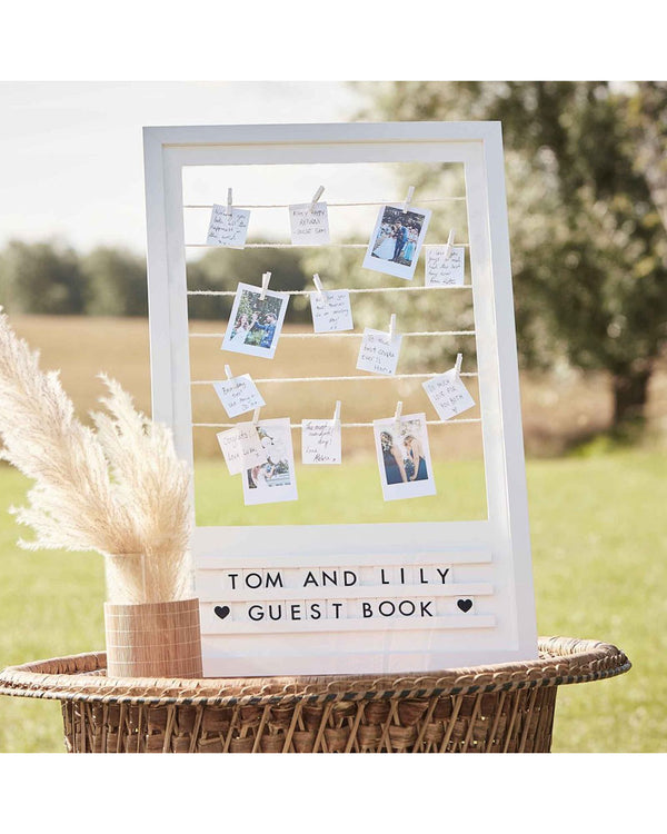 Botanical Wedding Alternative Guest Book Frame with Pegs String & letter Board to Customise