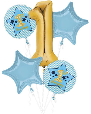 Bouquet Boy 1st Birthday Blue & Gold Pack of 5 Balloon