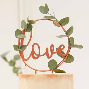 Botanical Wedding Cake Topper Metal Hoop With Wooden Script Writing