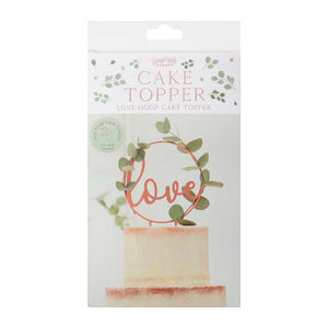 Botanical Wedding Cake Topper Metal Hoop With Wooden Script Writing