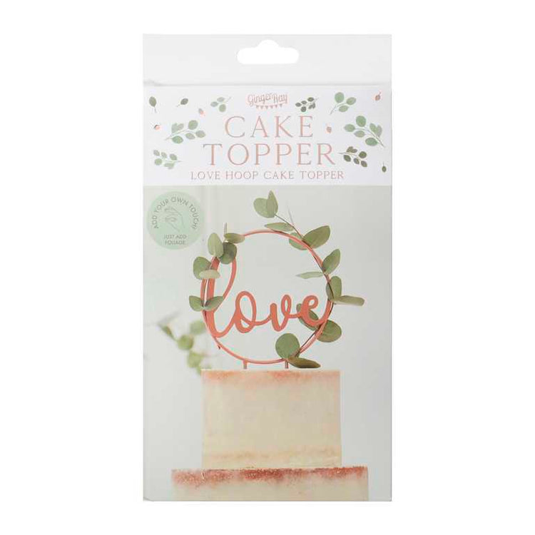 Botanical Wedding Cake Topper Metal Hoop With Wooden Script Writing