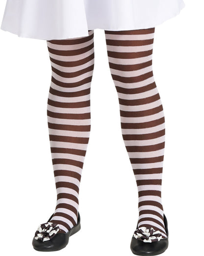 Brown and White Striped Girls Tights