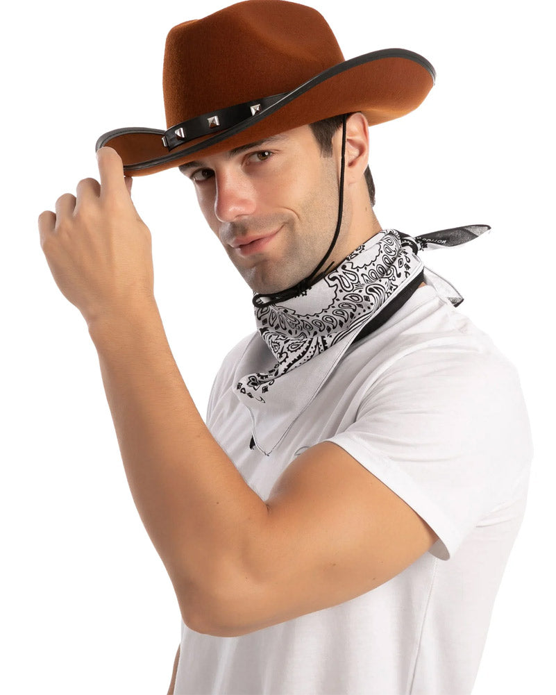 Brown Hat with 3 Bandanas
