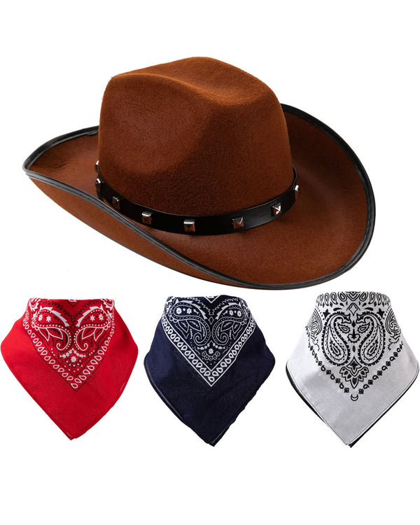 Brown Hat with 3 Bandanas