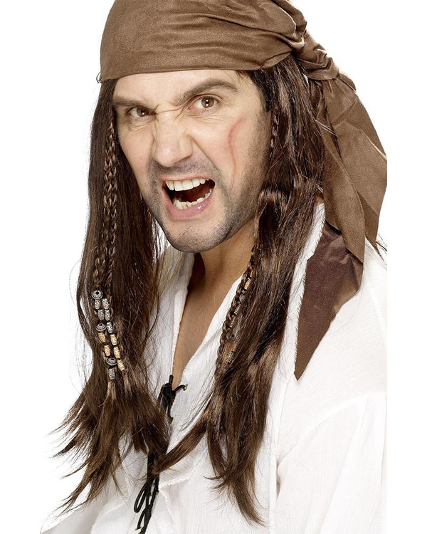 Brown Buccaneer Pirate Wig