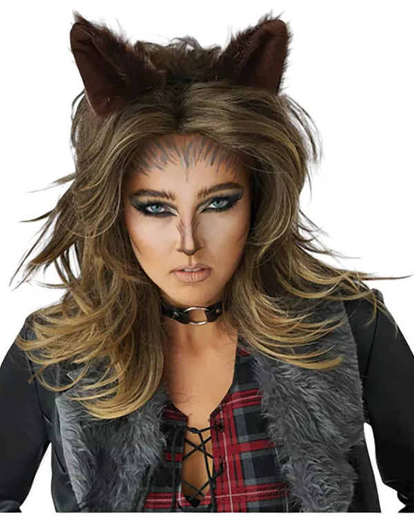 Lady Werewolf Brown Wig and Ears Set