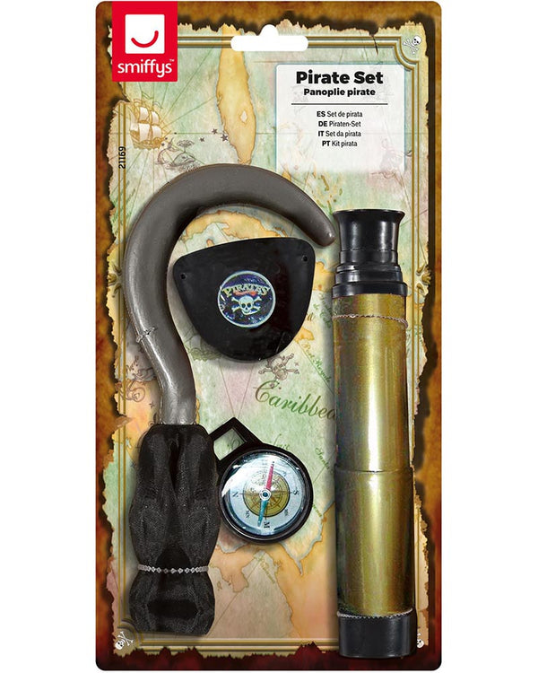 Brown Pirate Telescope Compass Eyepatch and Hook Set