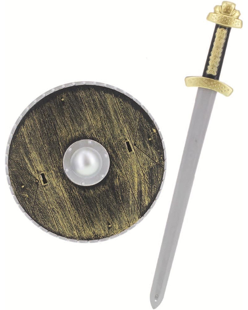 Brown Weapons Sword and Wood Effect Shield Set
