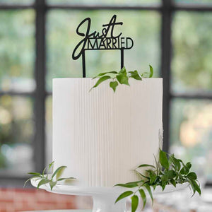 Contemporary Wedding Black Acrylic Just Married Wedding Cake Topper