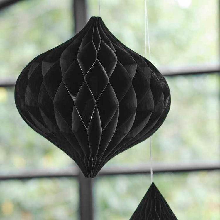 Contemporary Wedding Black Honeycomb Paper Hanging Decorations Pack of 3