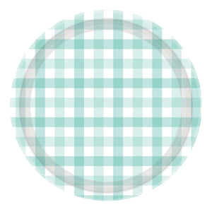 Gingham 17cm Paper Plate Pastel Mint Pack of 8