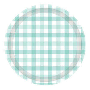 Gingham 17cm Paper Plate Pastel Mint Pack of 8