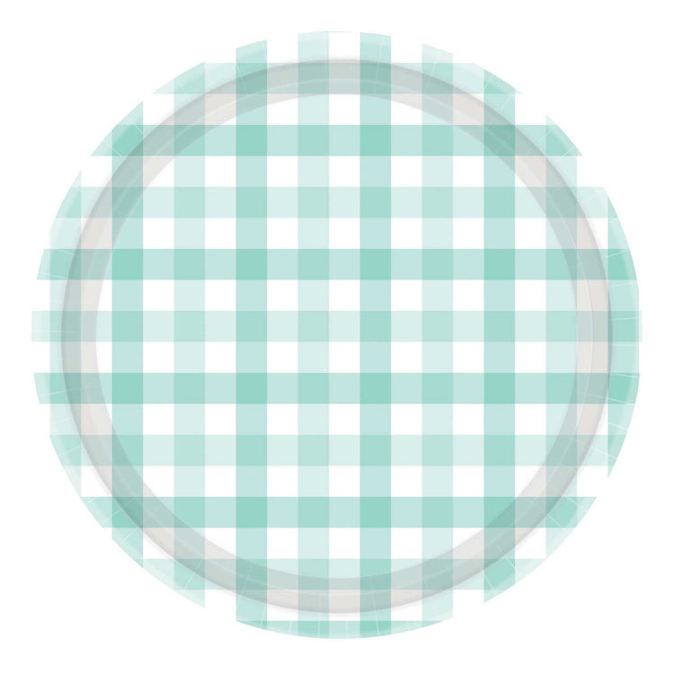 Gingham 17cm Paper Plate Pastel Mint Pack of 8