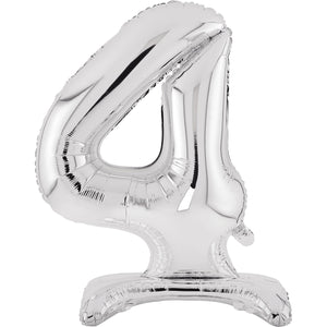 Large Number 4 Standing Silver Foil Balloon