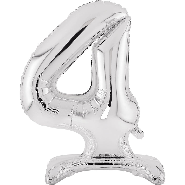 Large Number 4 Standing Silver Foil Balloon
