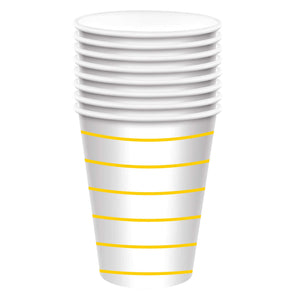 Sunshine Yellow Stripes 266ml Paper Cups Pack of 8