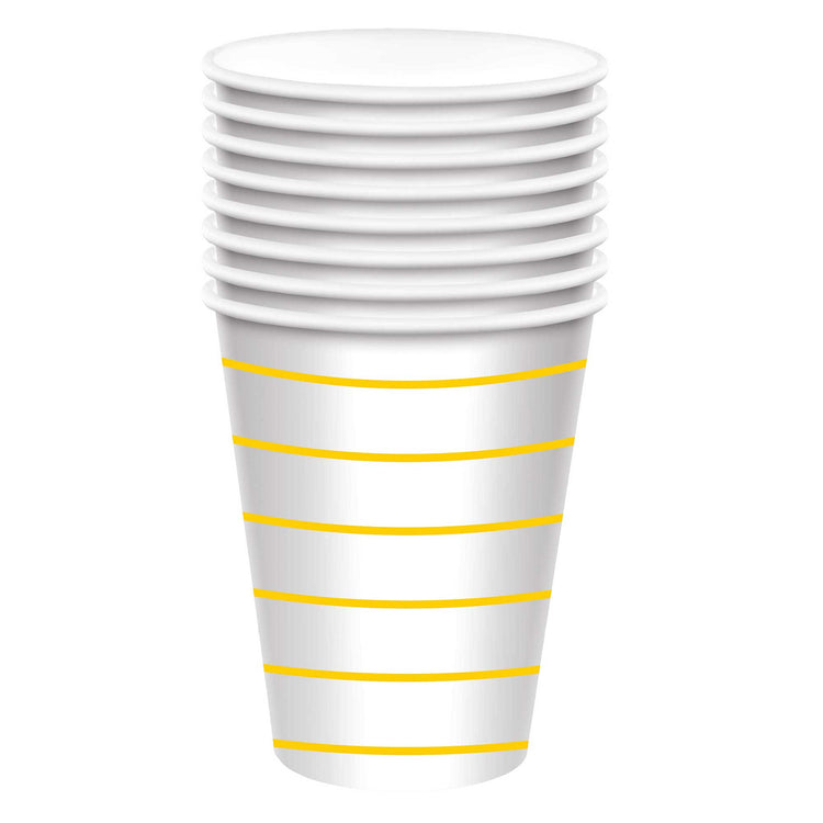 Sunshine Yellow Stripes 266ml Paper Cups Pack of 8