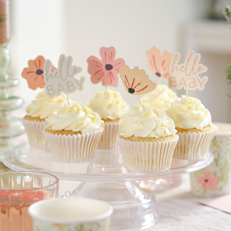 Floral Baby Cupcake Toppers