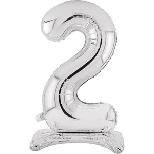 Large Number 2 Standing Silver Foil Balloon