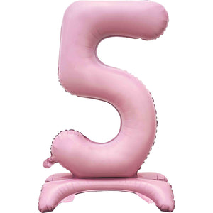 Large Number 5 Standing Pastel Pink Foil Balloon