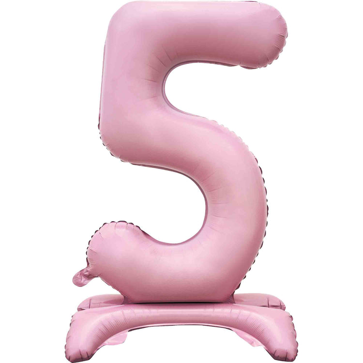 Large Number 5 Standing Pastel Pink Foil Balloon