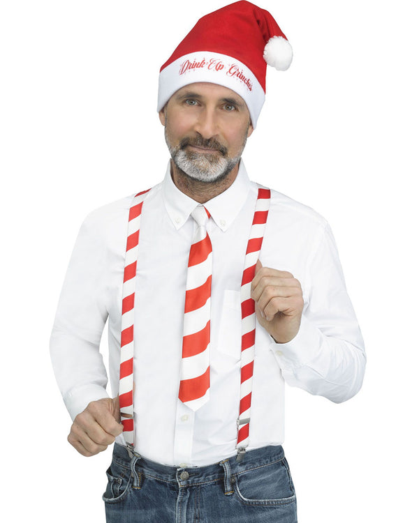 Christmas Candy Cane Holly Day Suspender Tie and Hat