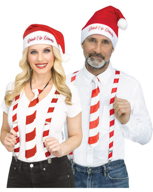 Christmas Candy Cane Holly Day Suspender Tie and Hat