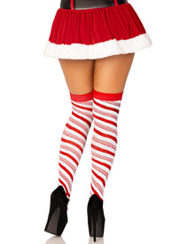 Candy Cane Metallic Striped Thigh High Socks