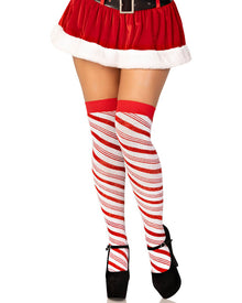 Candy Cane Metallic Striped Thigh High Socks
