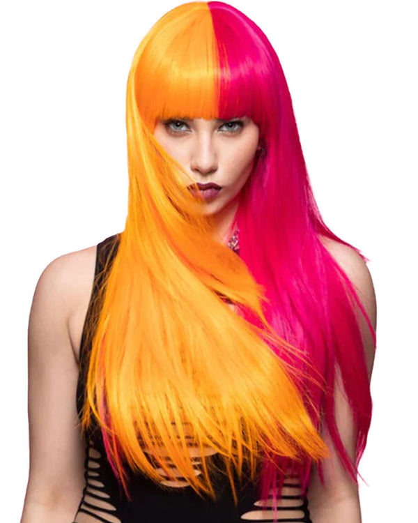 Candy Pop Downtown Diva Long Orange and Pink Wig