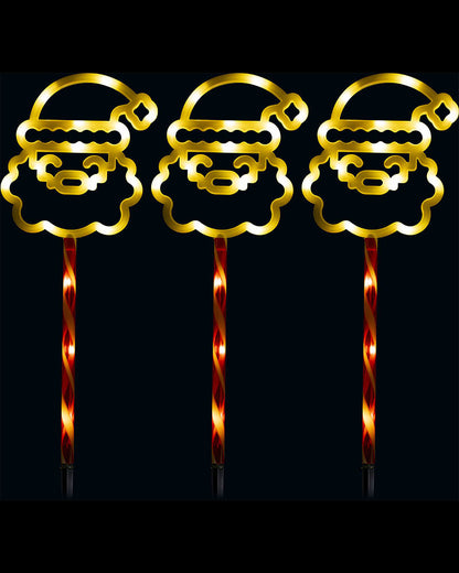 Candy Santa Face Solar Path Stakes Pack of 3