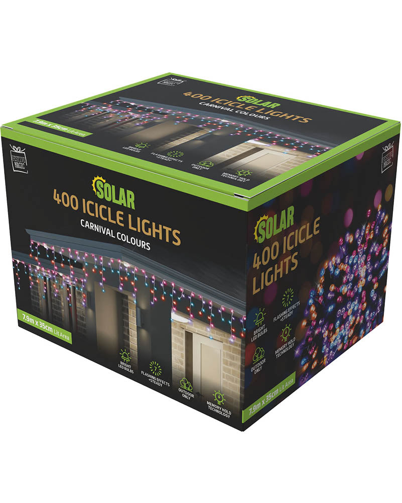 Carnival Coloured Icicle Lights 400 Piece Solar LED Lights
