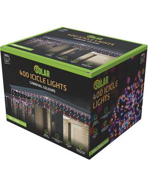 Carnival Coloured Icicle Lights 400 Piece Solar LED Christmas Lights