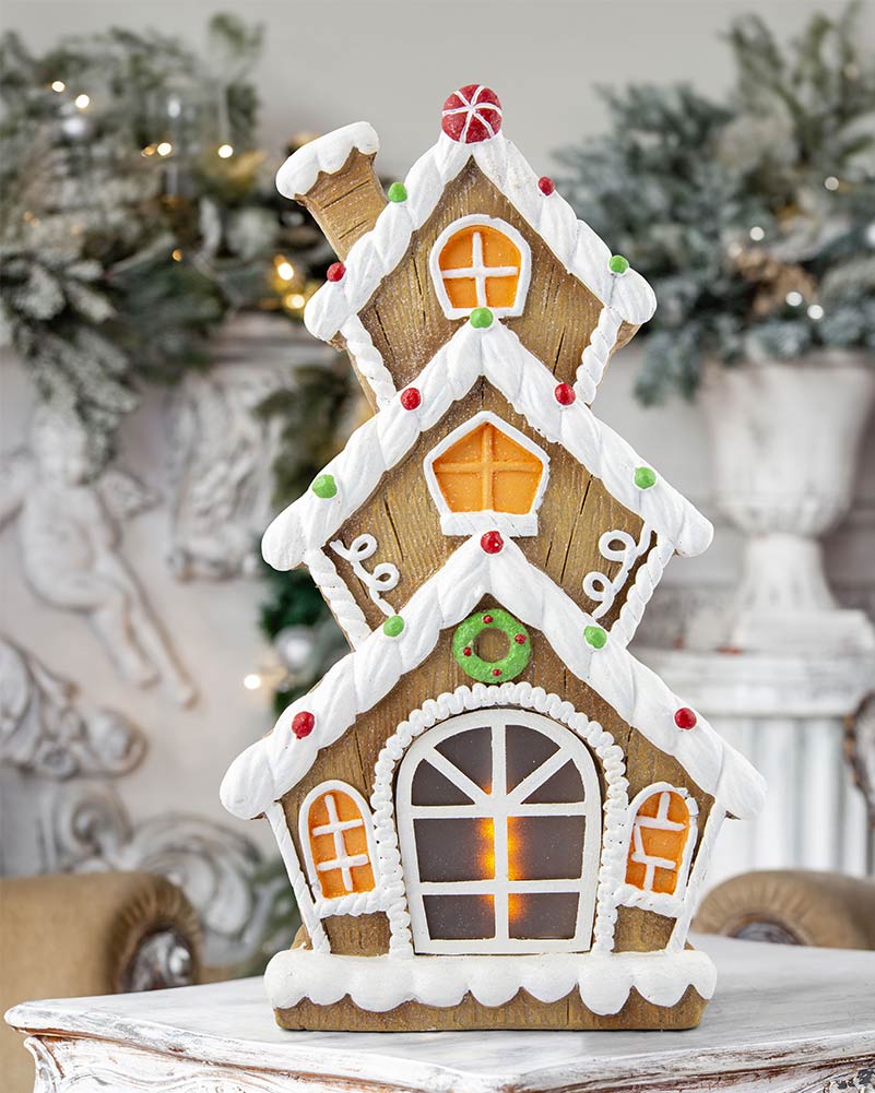 Ceramic Iced Gingerbread House LED Christmas Decoration 41cm