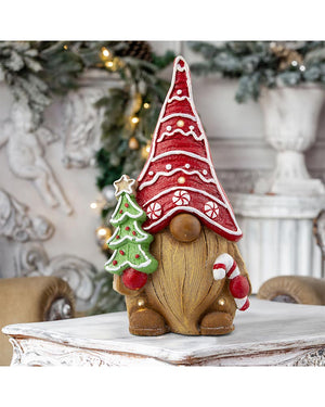Ceramic Iced Gingerbread Gnome LED Christmas Decoration 36cm