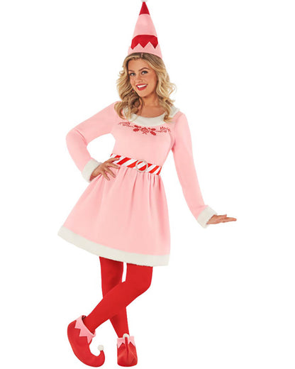 Christmas Elf Dress Pink Womens Costume