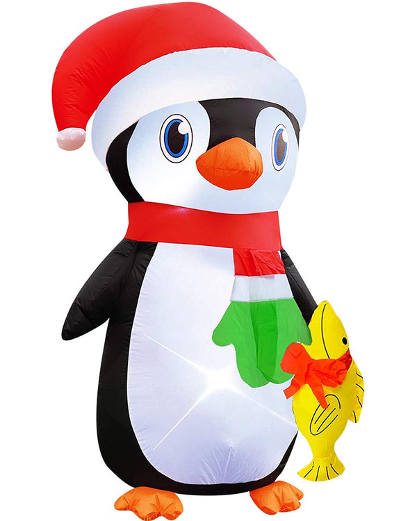 Christmas Penguin with Fish Lawn Inflatable 1.2m