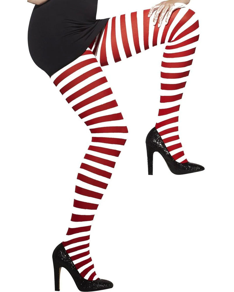 Christmas Red and White Striped Opaque Tights