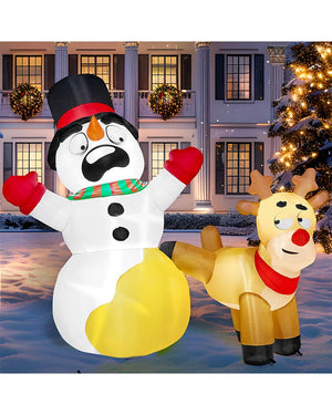 Christmas Reindeer Peeing on Snowman Lawn Inflatable 2m