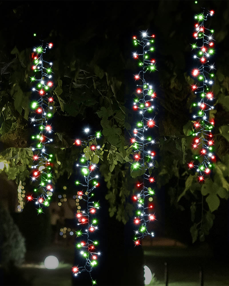 Christmas Coloured Tree Clusters LED Solar Lights 10m