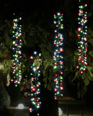 Christmas Coloured Tree Clusters LED Solar Lights 10m