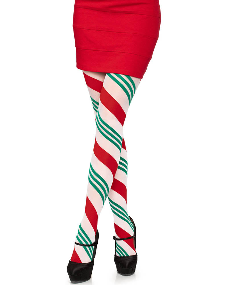 Christmas Spandex Sheer Holiday Ribbon Striped Pantyhose