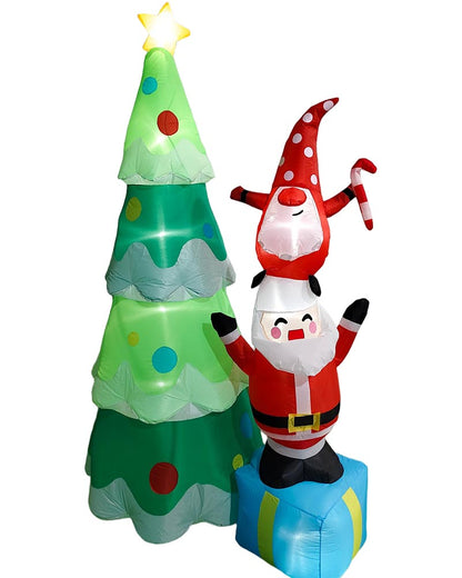 Christmas Tree with Elf Santa Claus and Gift Box Lawn Inflatable 2.1m